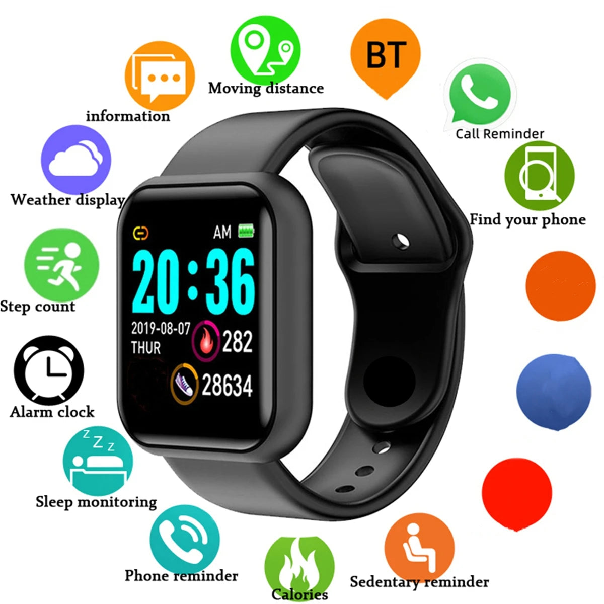 Men Smart Watches Color Screen Bluetooth Woman Fitness Sport Bracelet Health Sleep Monitor Electronic Clock Kid Smartwatch Alarm